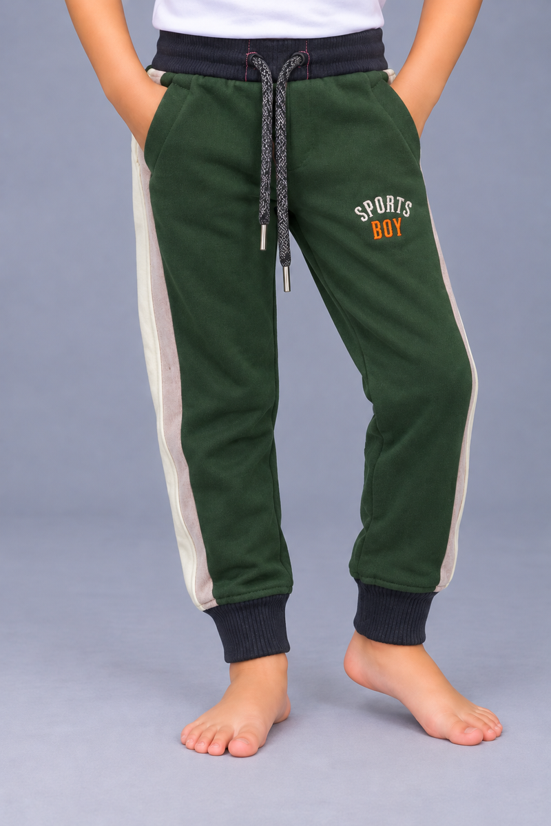 Kids Premium Sports Boy Fleece Jogger Trouser with Side Panels-Dark Forest Green-MU86
