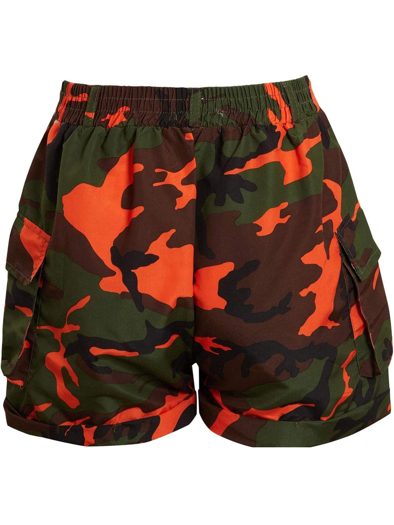 Rising Pop Button Shorts Co-Ord For Ladies-Orange Camouflage-RT2604