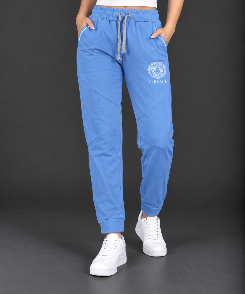 Women’s Sky Blue Jogger Trouser – Stylish Panel Design with Drawstring Waist-MU479