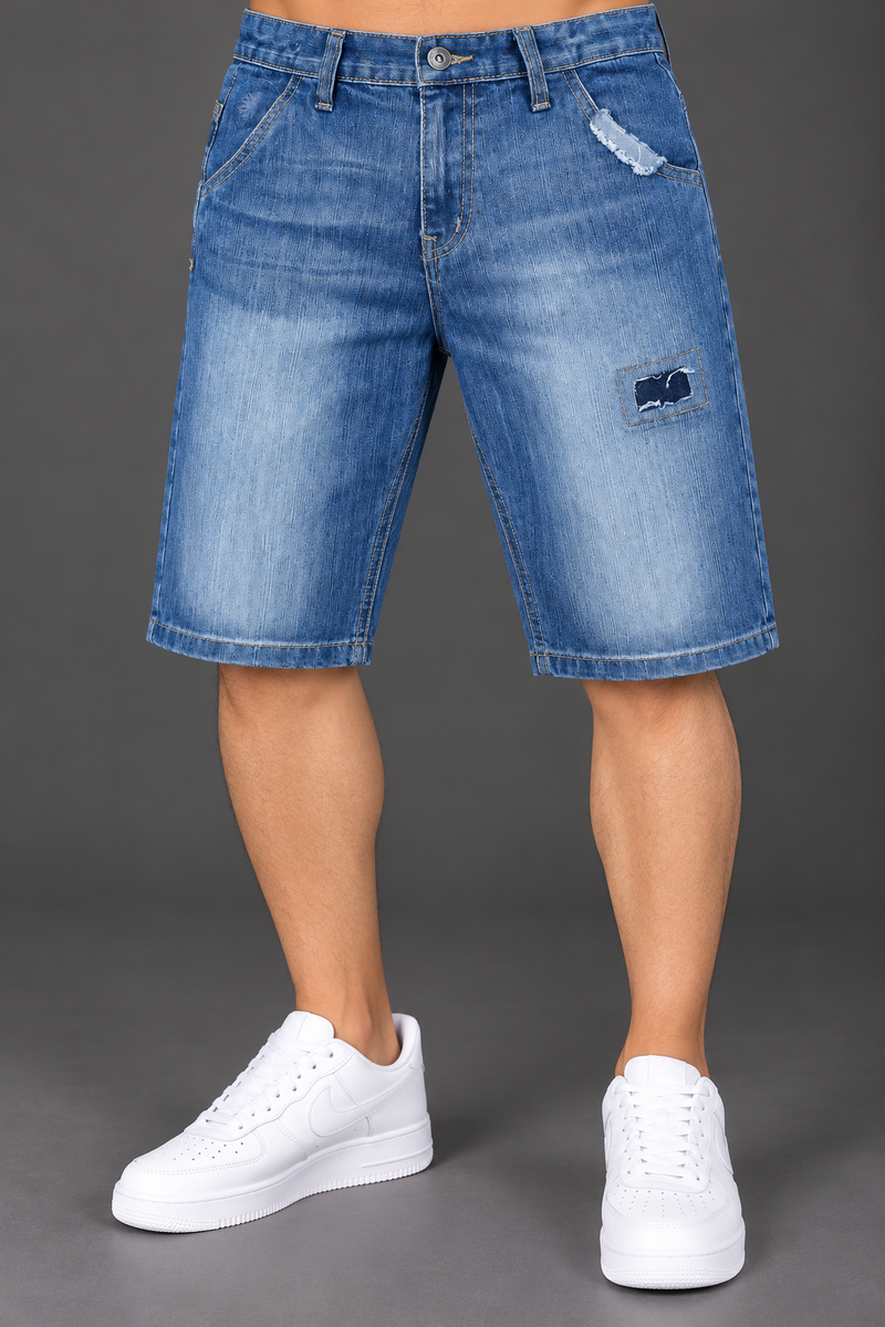 Men’s Blue Denim Shorts – Distressed Design, Casual Summer Wear-MU416