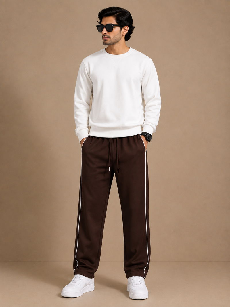 Stylish Regular Fit Both Season Trouser For Men Dark brown with white stripes tr2