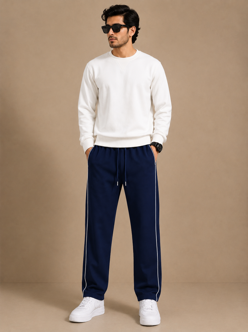 Stylish Regular Fit Both Season Trouser For Men Dark navy with white stripes tr5