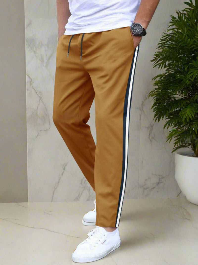 Louis Vicaci Slim Fit Active Wear Summer Trouser For Men-Golden with Stripes-RT2527