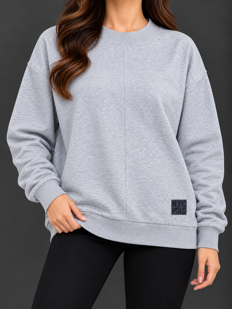 Women's NYC Polo Heather Grey Crew Neck Sweatshirt-MU464