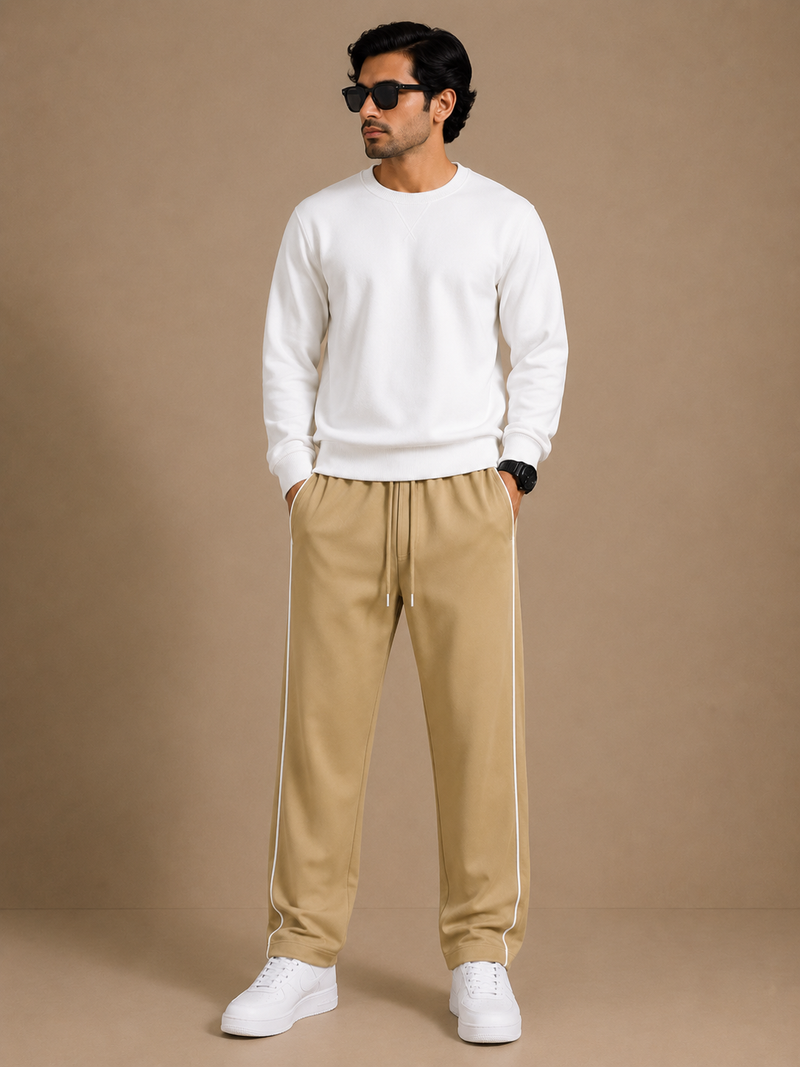 Stylish Regular Fit Both Season Trouser For Men Light brown with white stripes tr3