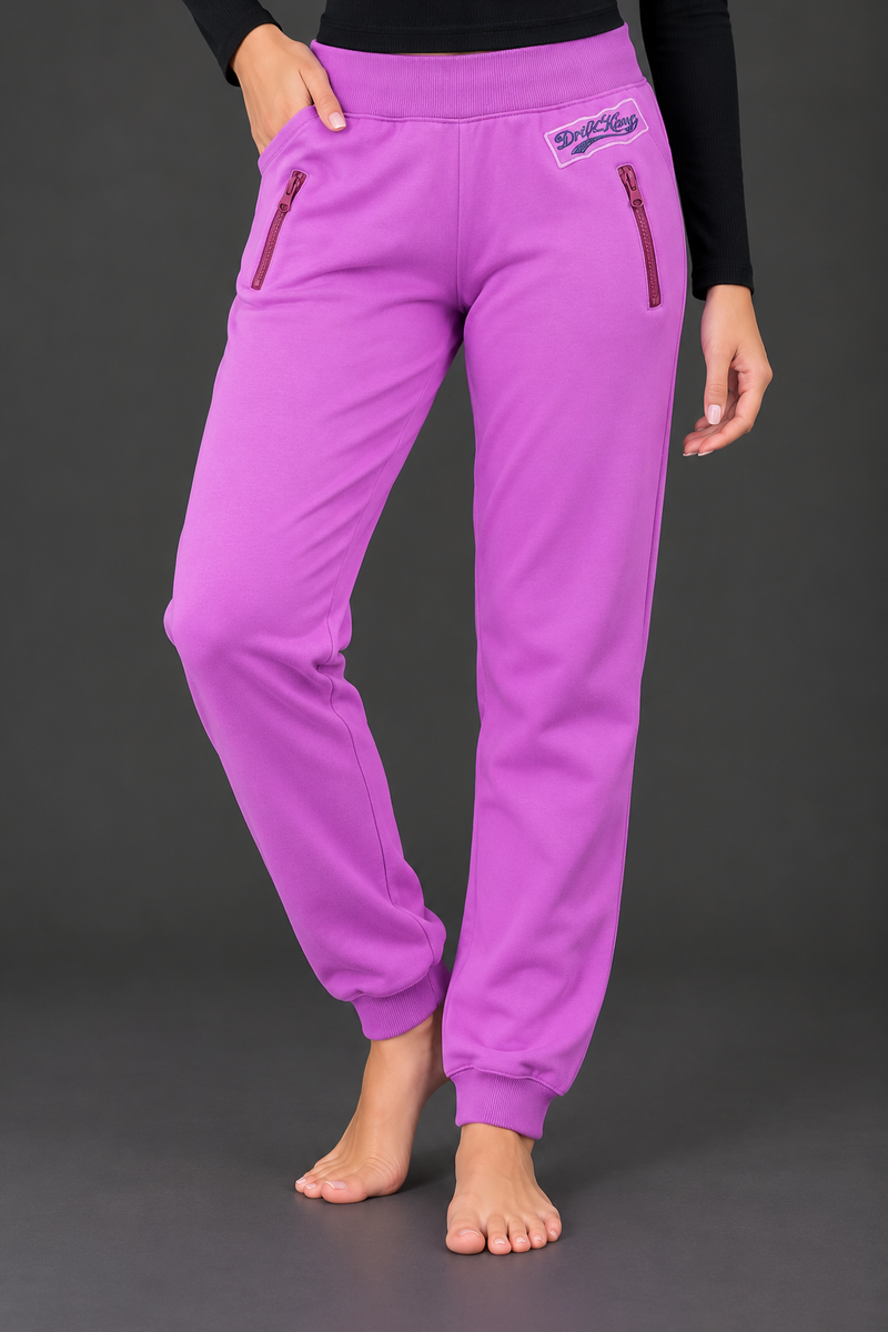 Women’s Pink Fleece Jogger Trousers with Zipper Details – Winter Wear-MU413