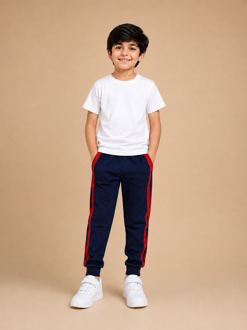 Premium Kids Lycra Trousers navy with Side panal Stripe p2