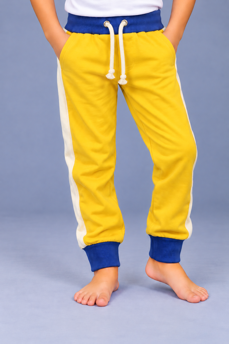 Kids Premium Yellow Jogger Trouser with Cream Side Stripes-Bright Yellow-MU90