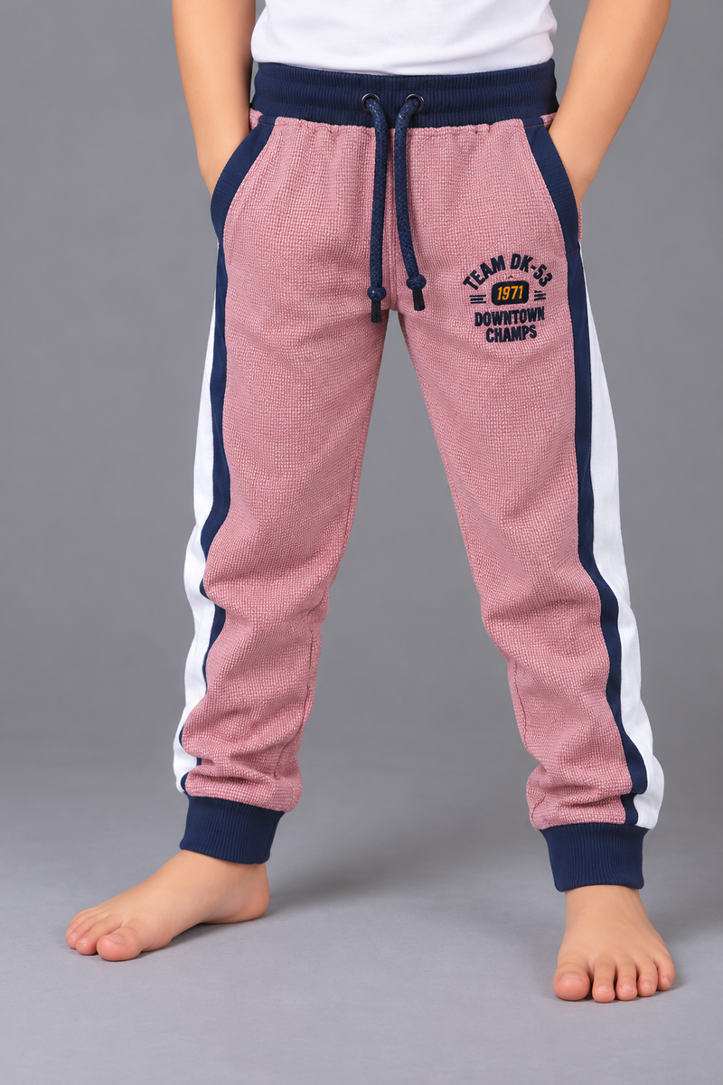 Kids Textured Jogger Trouser – Dusty Pink, Navy & White-MU201