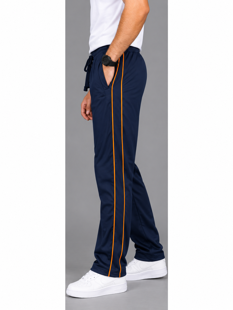 Men’s Black Micro Fleece Track Trouser with Contrast Side Piping – Regular Fit-MU344