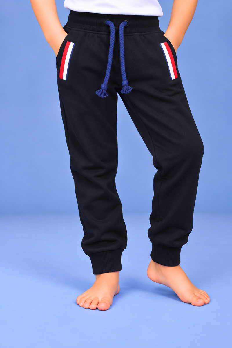 Kids Premium Black Jogger Trouser with Red & White Pocket Stripe-MU97