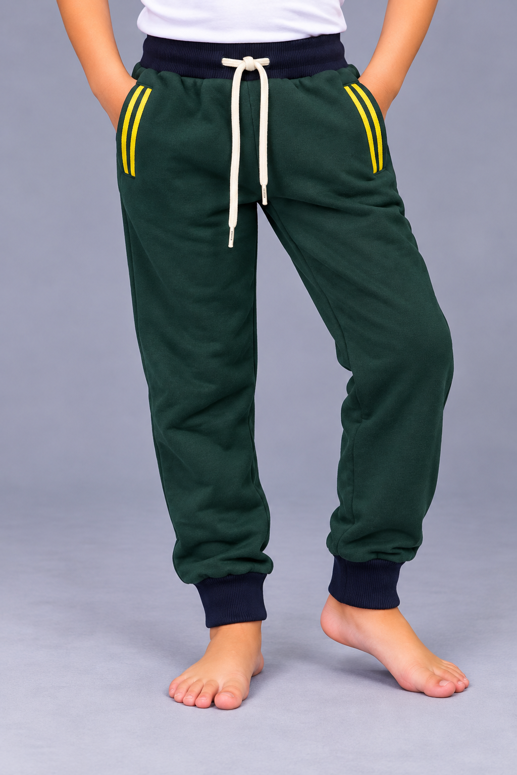 Kids Premium Forest Green Fleece Jogger Trouser with Double Stripe Poc ...