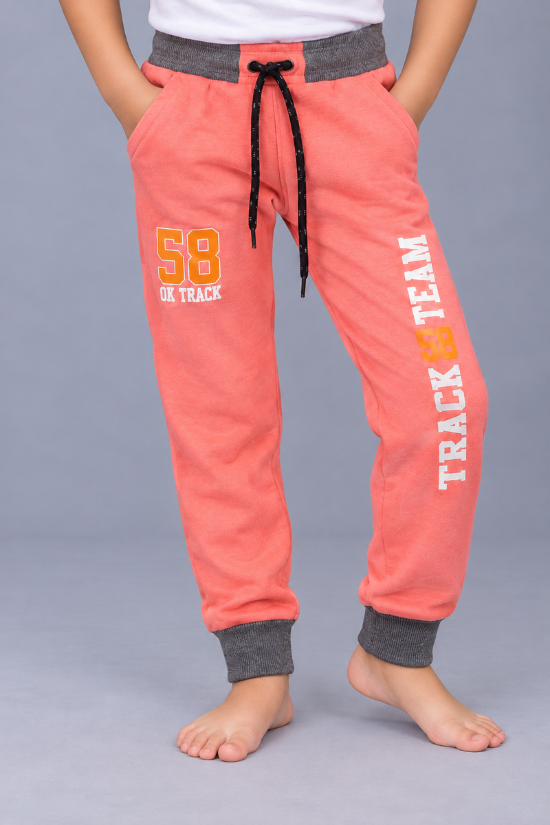 Kids Premium Coral Fleece Jogger Trouser with Graphic Print-Coral Pink-MU84