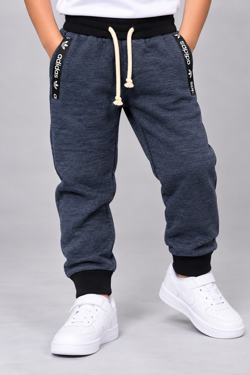 Kids Premium Fleece Jogger Trouser with Branded Side Tape-Heather Navy Blue-MU74