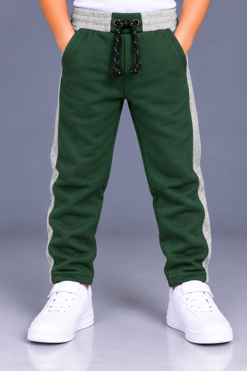 Kids Stylish Dark Green Jogger Trouser with Grey Side Panels-Forest Green-MU120