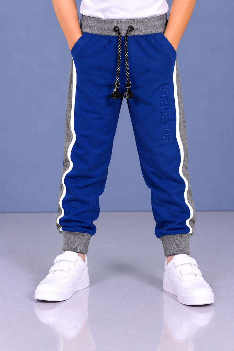 Kids’ Royal Blue Jogger Trouser with Grey & White Side Panels-MU151