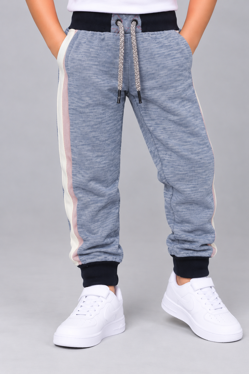 Kids Premium Fleece Jogger Trouser with Cream & Pink Side Stripes-Light Blue-MU78