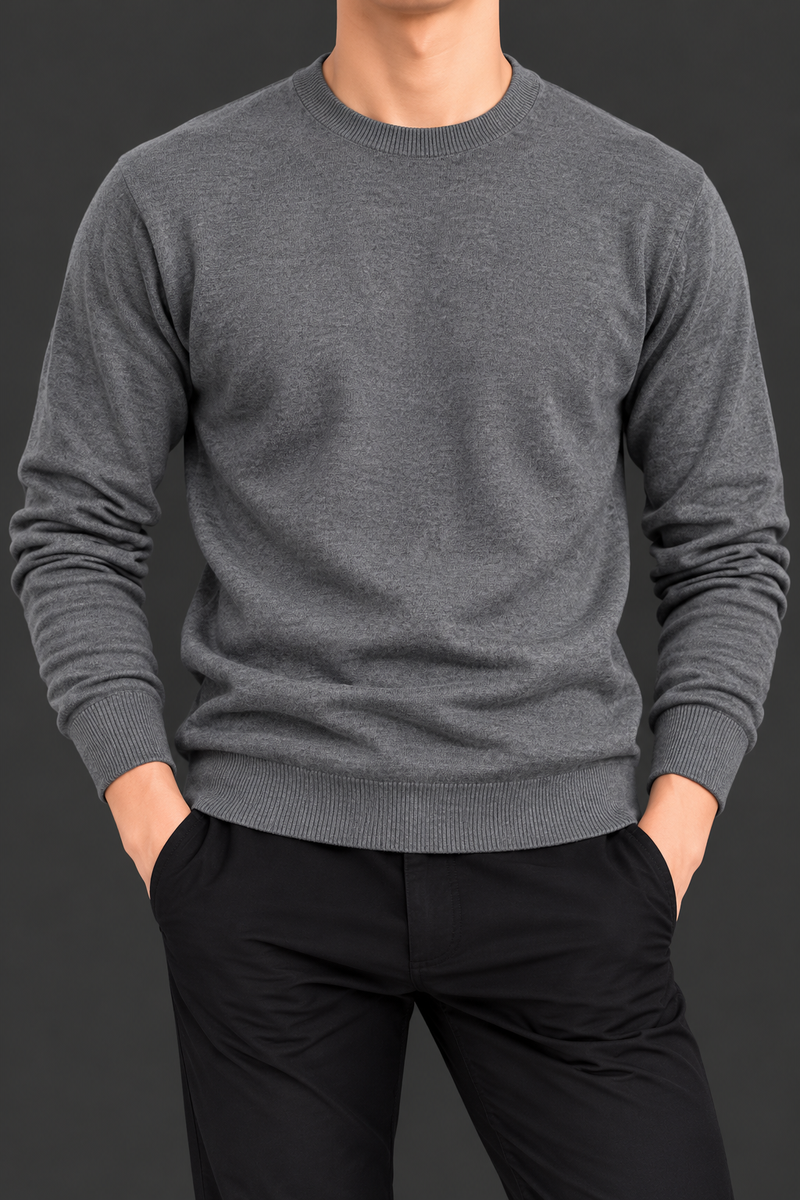 Men’s Heather Grey Full Sleeve T-Shirt – Classic Round Neck Casual Wear-MU383
