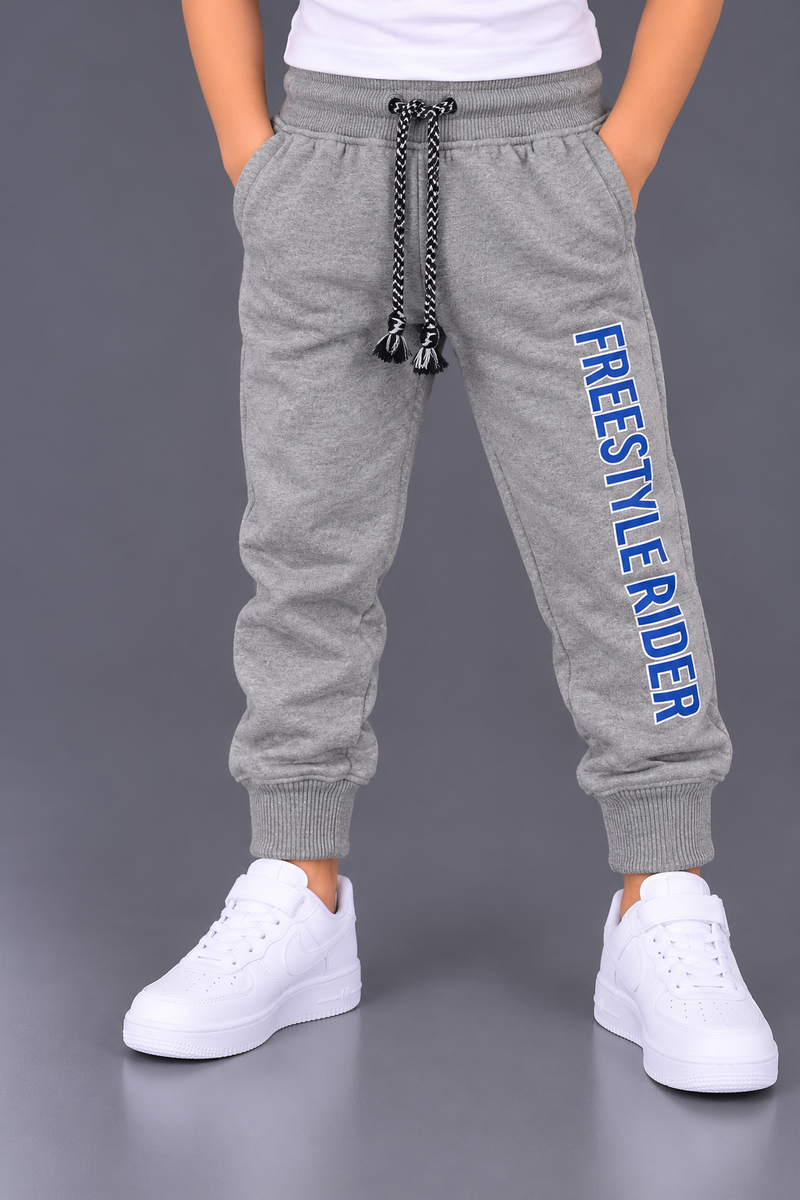 Kids Grey Melange Jogger Trouser with Blue FREESTYLE RIDER Print-MU285