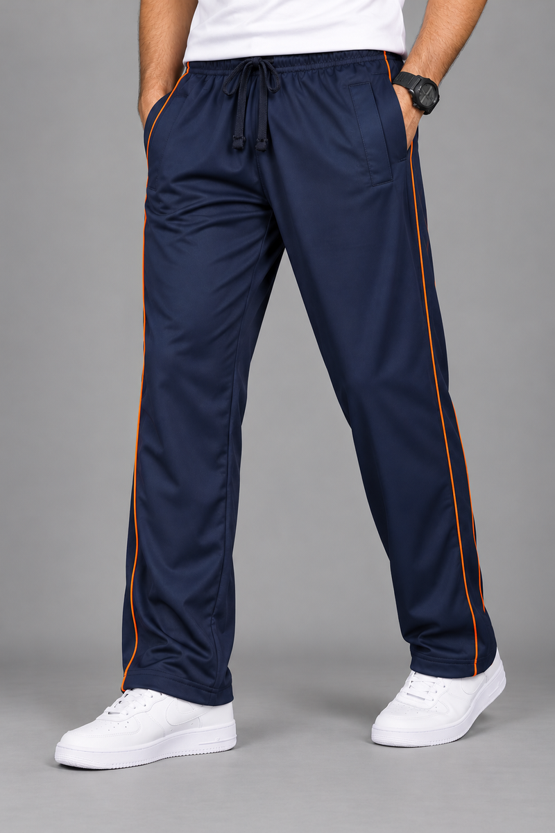 Men’s Black Micro Fleece Track Trouser with Contrast Side Piping – Regular Fit-MU344