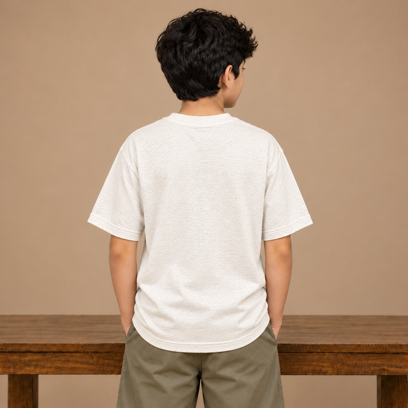 Kids Oversized Down Shoulder T-Shirt – off-white mélange  na07