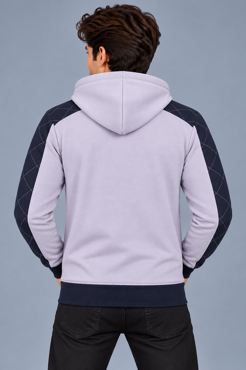 Men’s Light Lavender Hoodie with Black Quilted Shoulder & Sleeve Panels – MU310