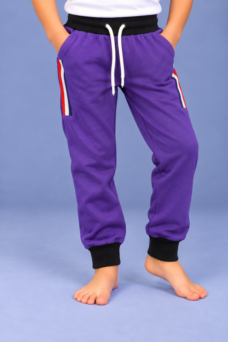 Kids Premium Purple Fleece Jogger Trouser with Side Stripe-Royal Purple-MU92