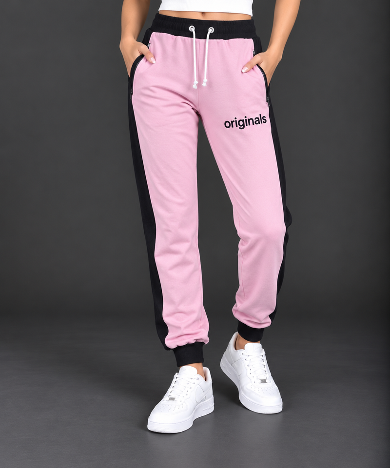 Women’s Pink & Black Colorblock Jogger Trousers – Originals Print-MU481