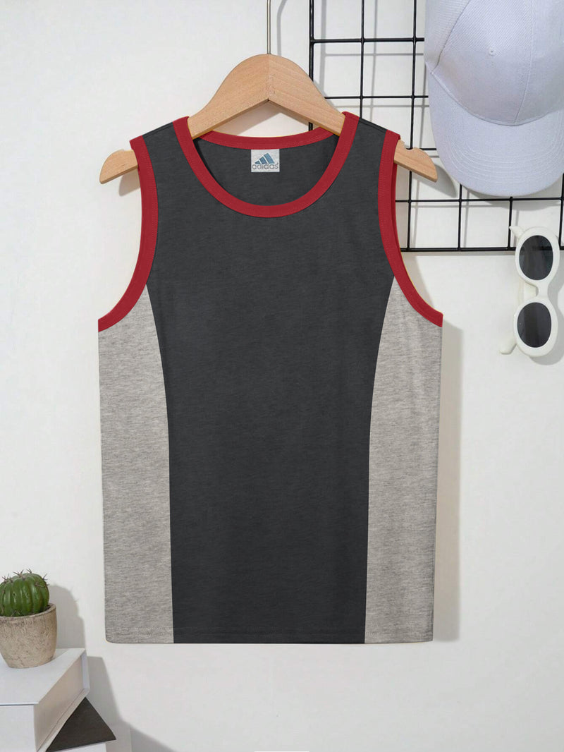 ADS Single Jersey Sleeveless T Shirt For Kids-Charcoal Melange & Grey Panels-BR14929