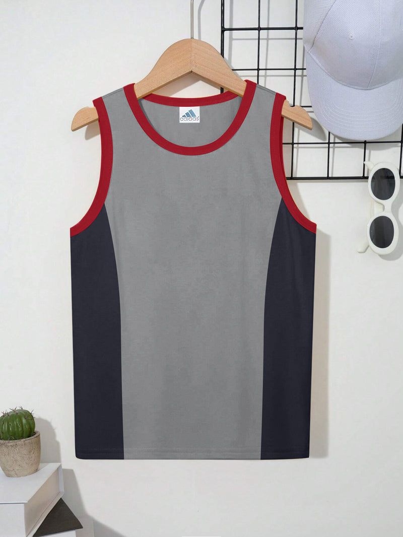 ADS Single Jersey Sleeveless T Shirt For Kids-Grey & Navy Panels-BR14931