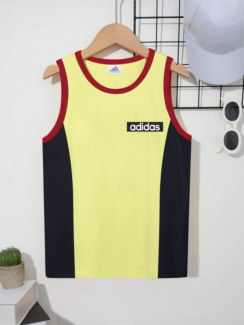 ADS Single Jersey Sleeveless T Shirt For Kids-Lime Green & Navy Panels-BR14932