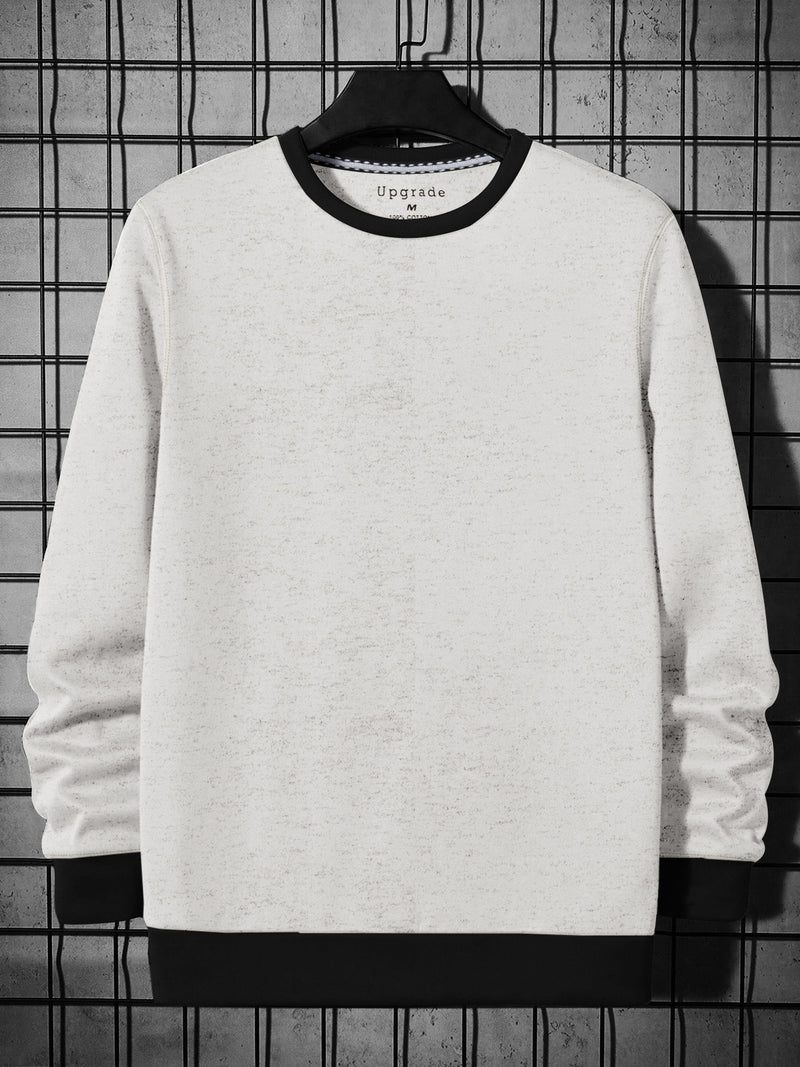 Adidas Fleece Funky Style Sweatshirt For Men-White Melange with Black-BR14449