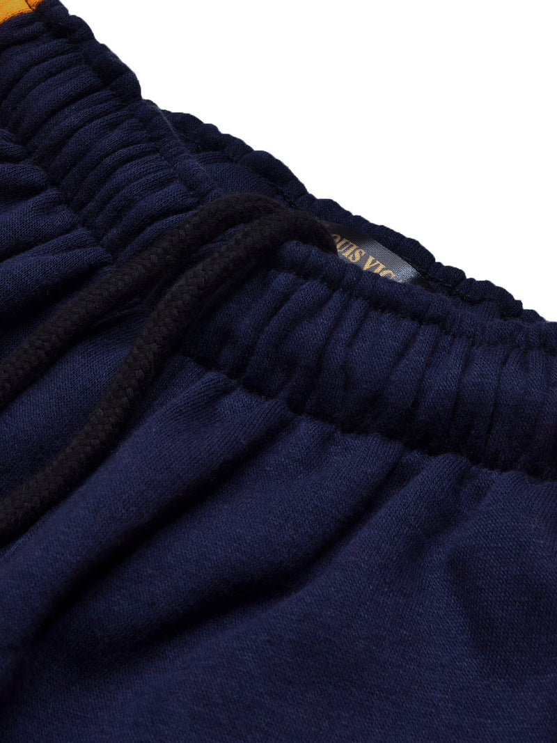 BTS Fleece Tracksuit For Kids-Dark Navy & Orange Panels-BR1000