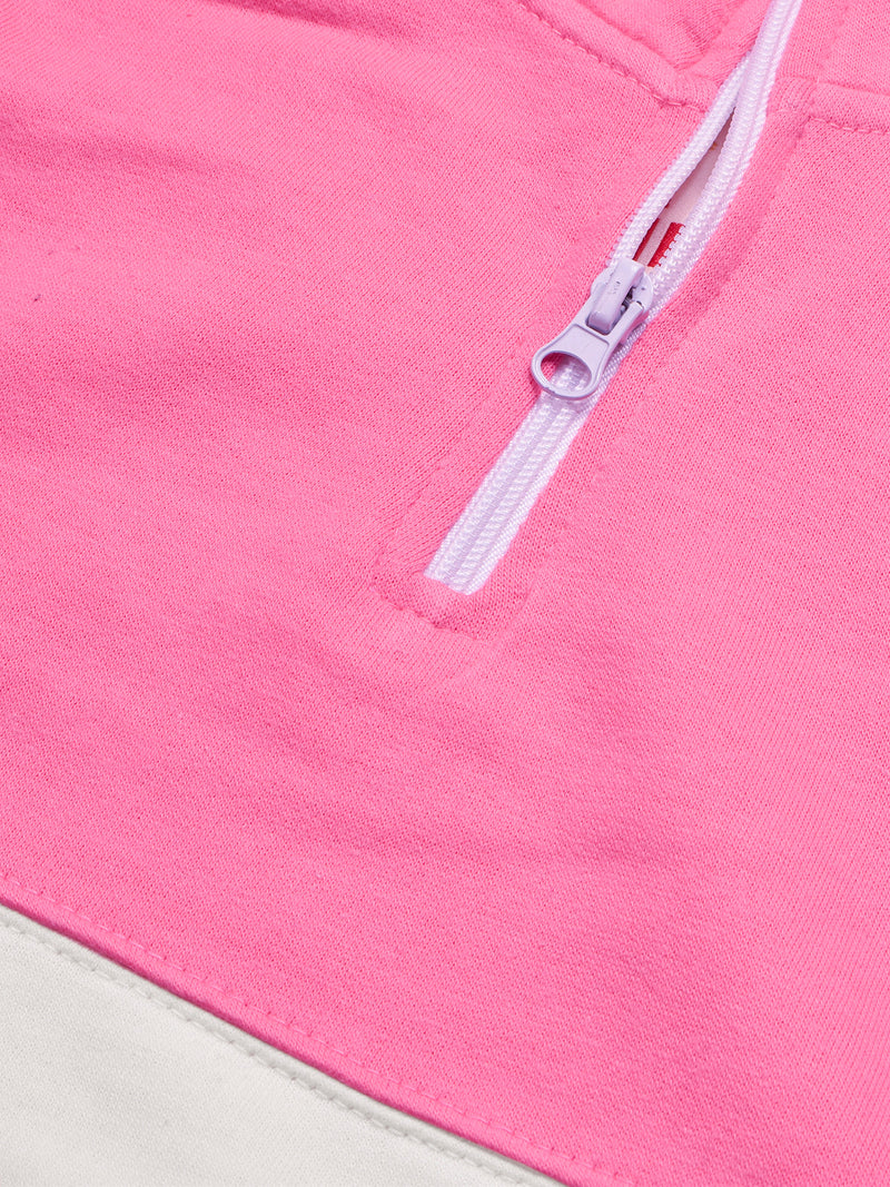 16Sixty Fleece Zipper Tracksuit For Men-Pink with White Panels-BR873