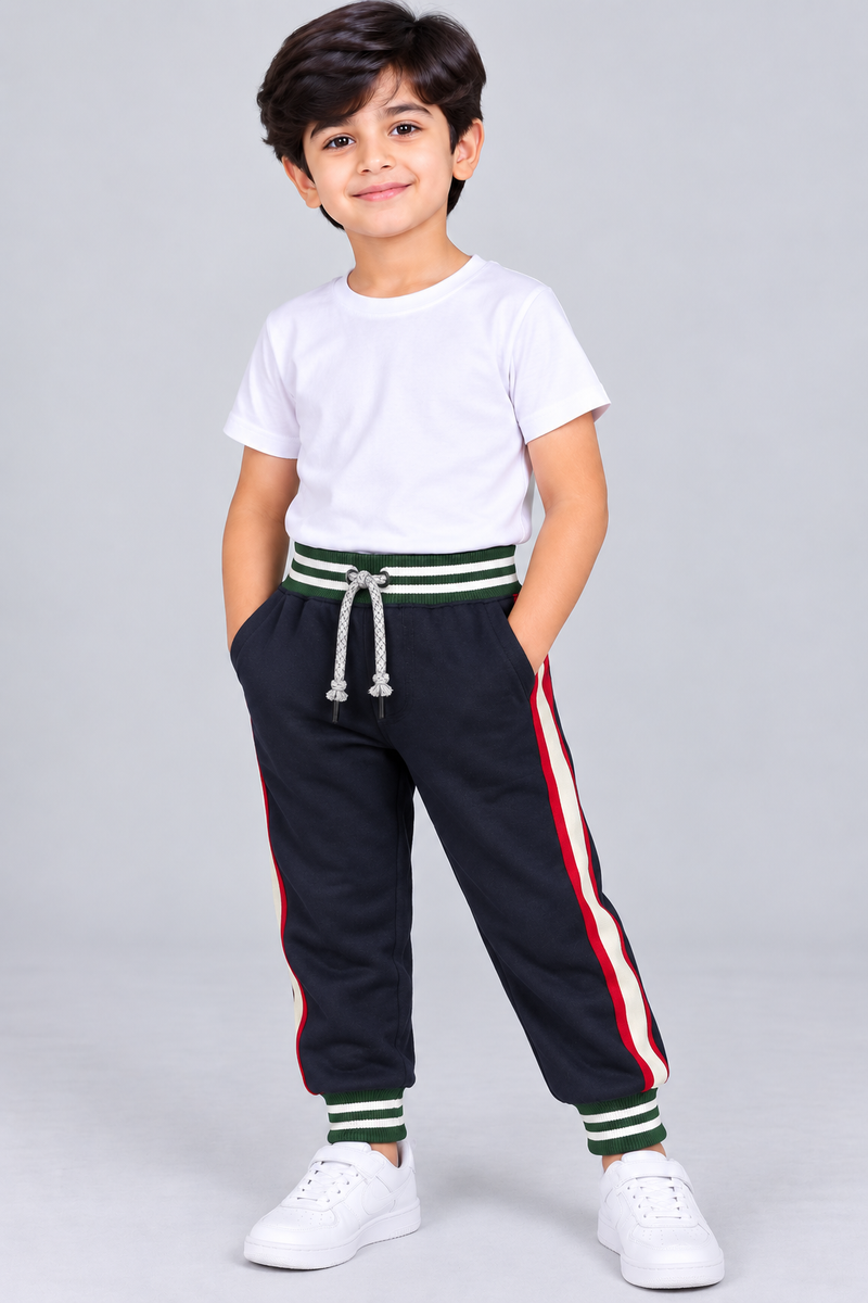 Kids Premium Sporty Stripe Jogger Trouser-Navy Blue-MU50
