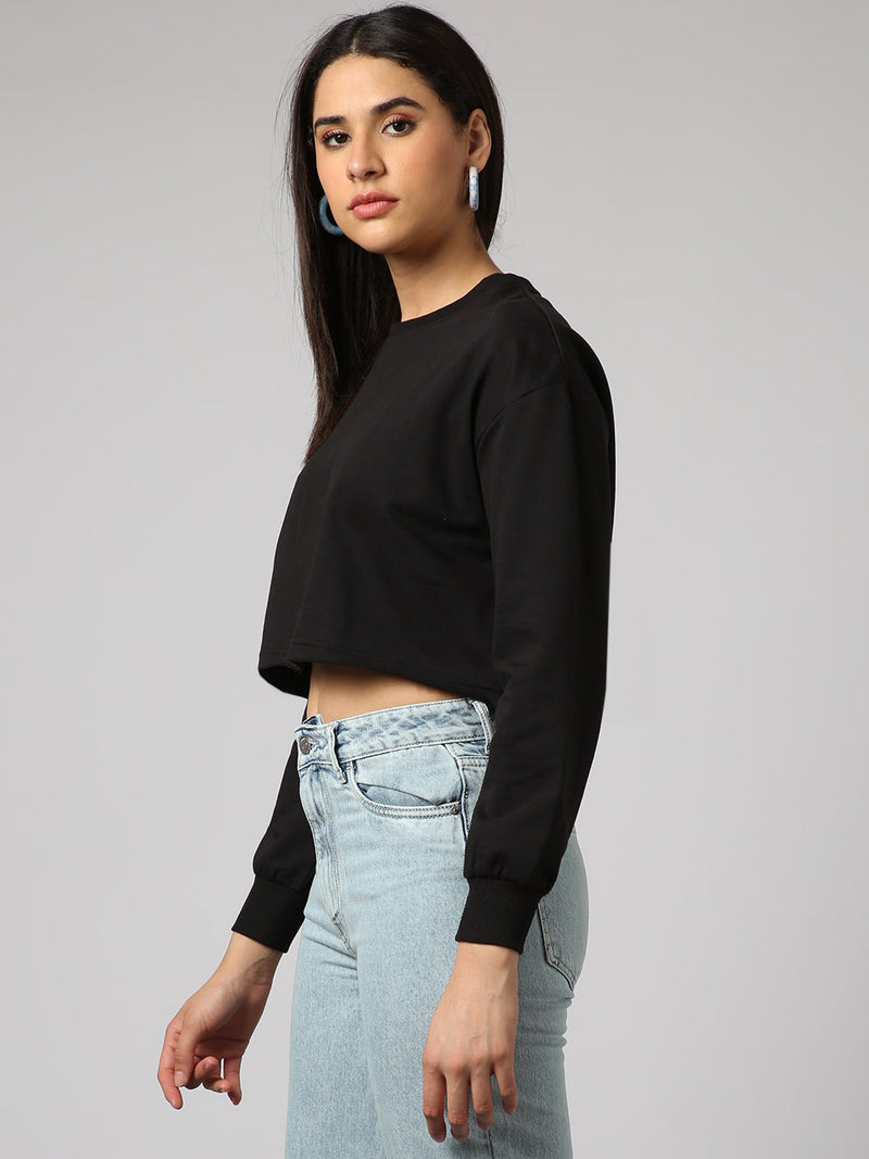 NYC Polo Terry Fleece Sweatshirt For Ladies-Black-BR1096
