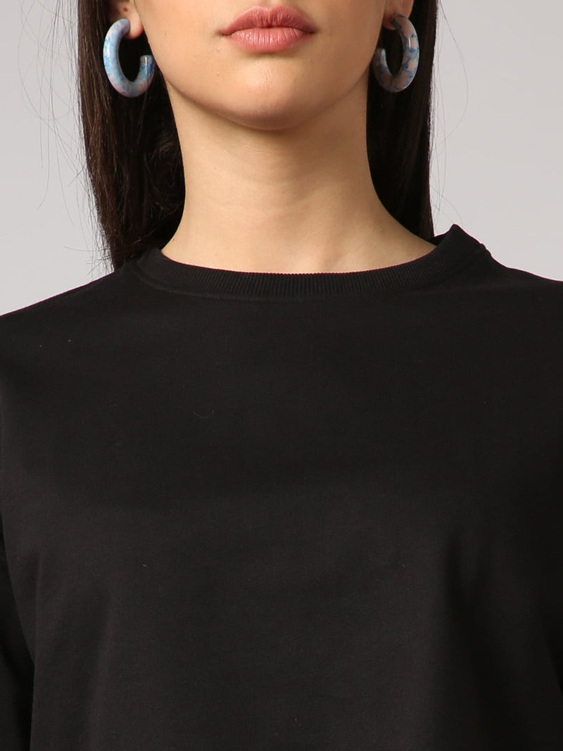 NYC Polo Terry Fleece Sweatshirt For Ladies-Black-BR1096