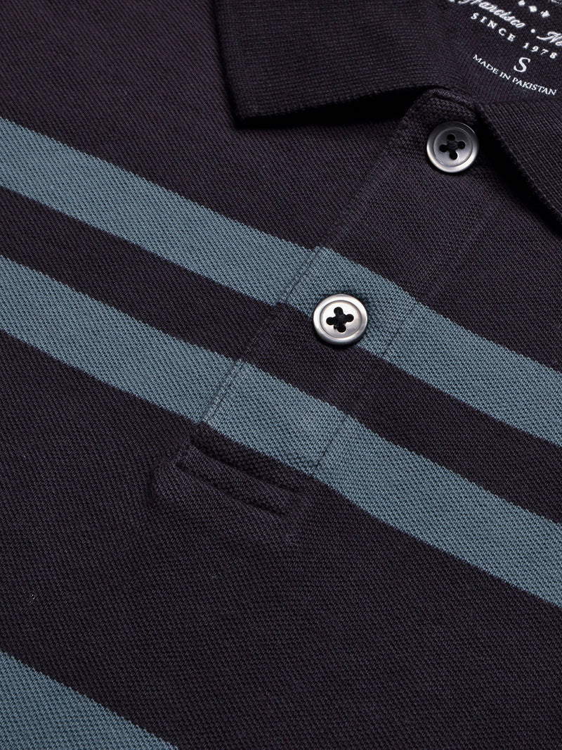 Banana Republic Short Sleeve P.Q Polo Shirt For Men-Indigo with Blond Blue Stripe-BR13133