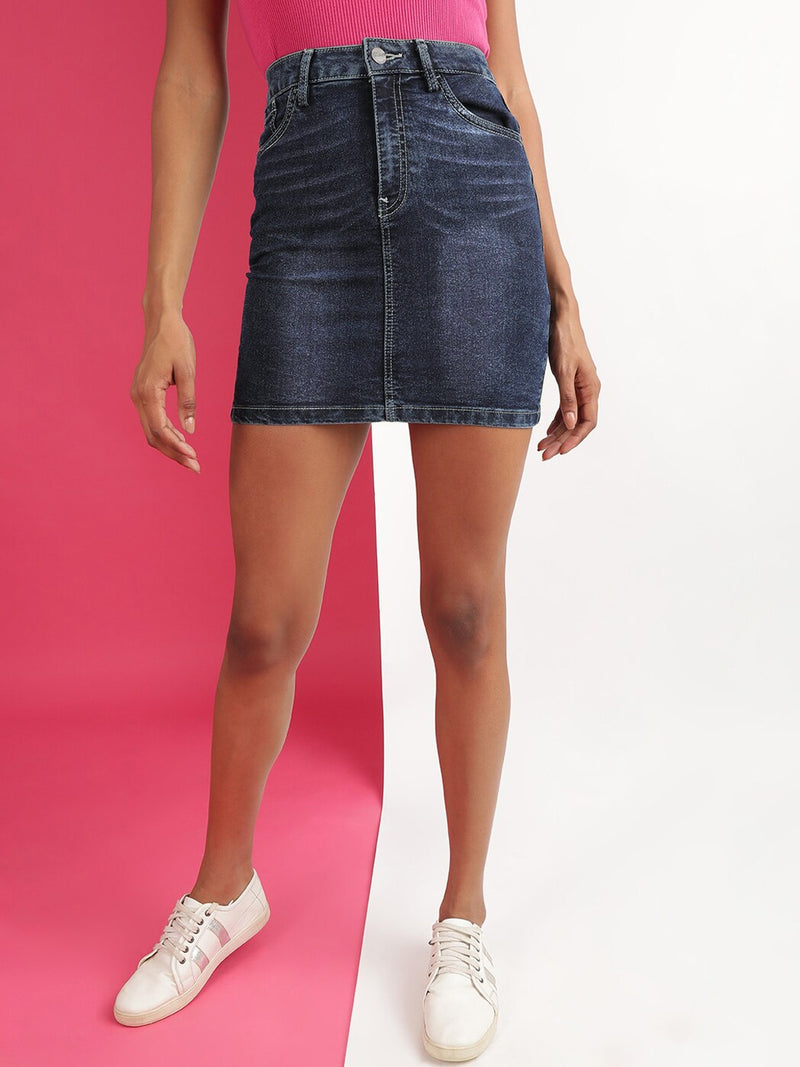 Camaieu Denim Skirt For Women-Navy Faded-BR13526