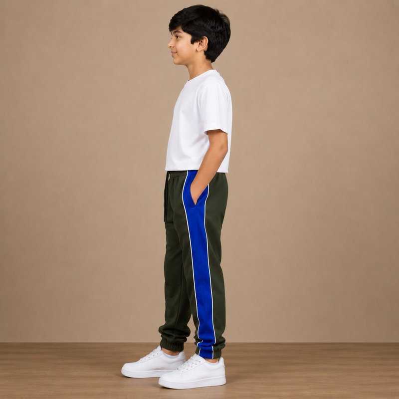 Kids Premium Track Pants – Dark Green with Royal Blue Side Panel ah3(Copy)