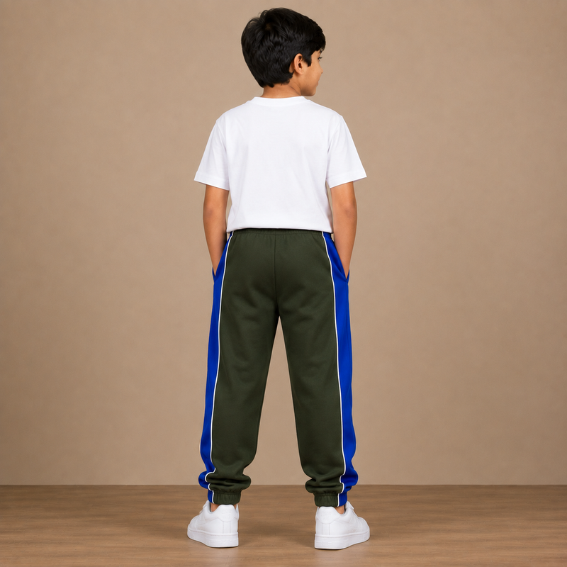 Kids Premium Track Pants – Dark Green with Royal Blue Side Panel ah3(Copy)
