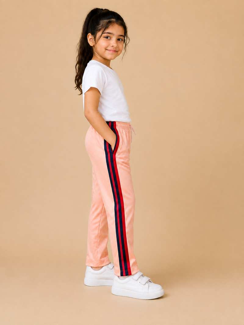 Premium Kids Lycra Trousers peach with ,Side panal Stripe p4