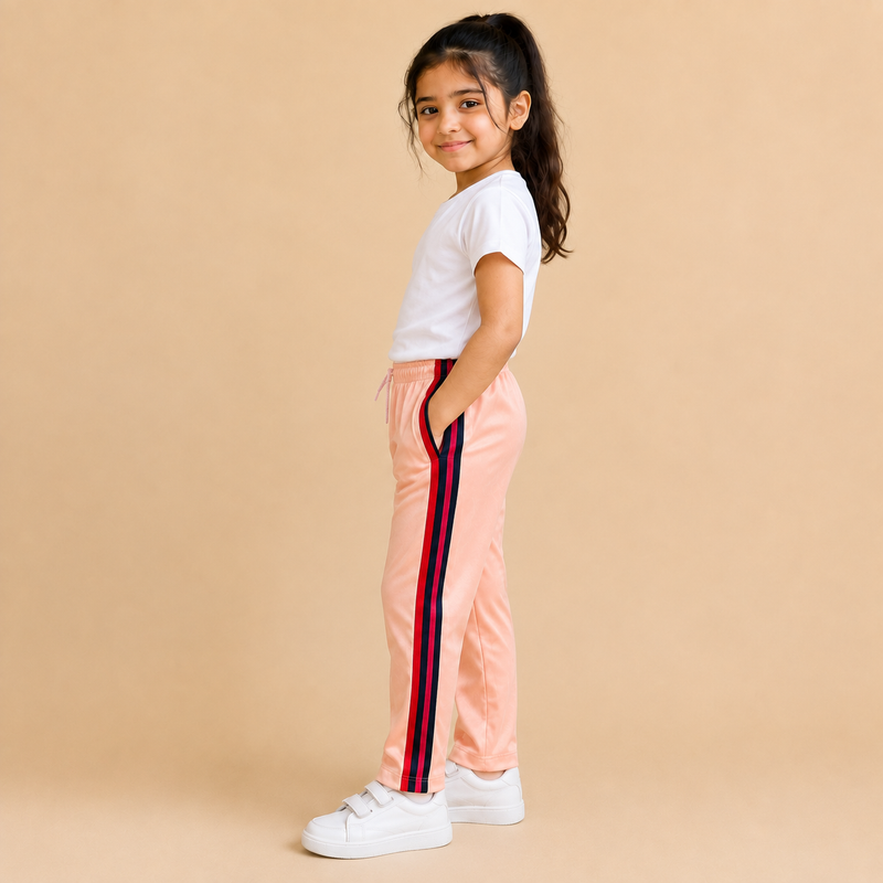 Premium Kids Lycra Trousers peach with ,Side panal Stripe p4