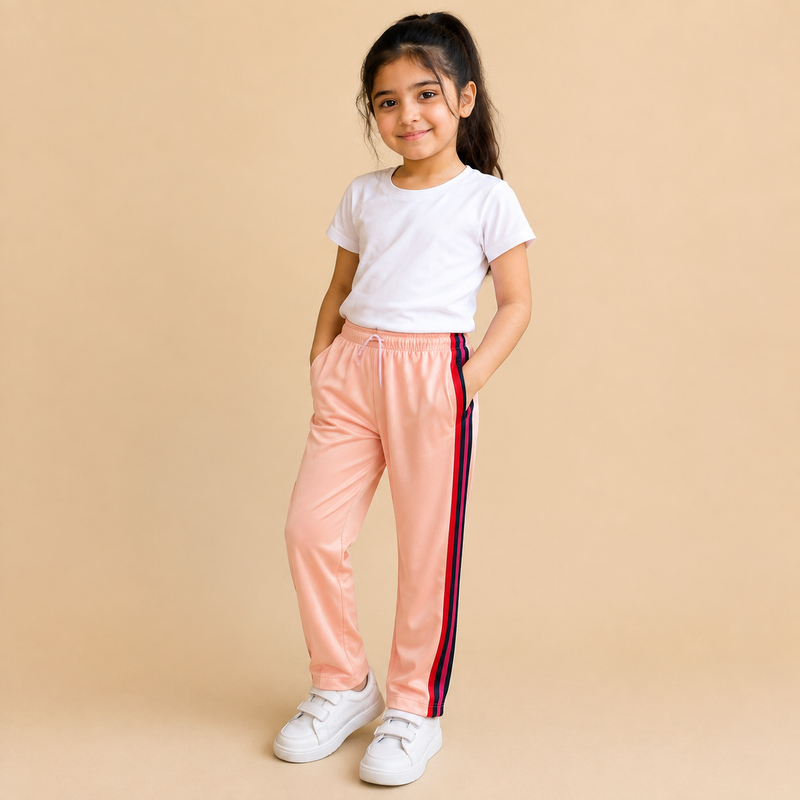 Premium Kids Lycra Trousers peach with ,Side panal Stripe p4
