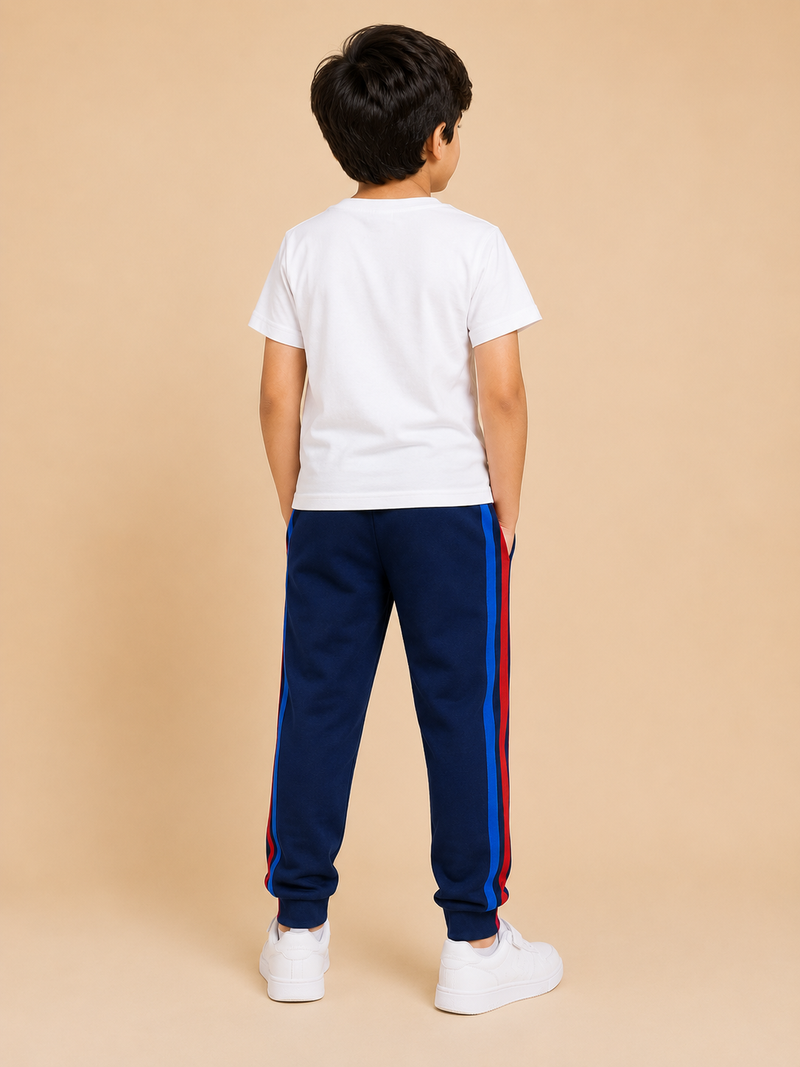 Premium Kids Lycra Trousers navy with Side panal Stripe p2