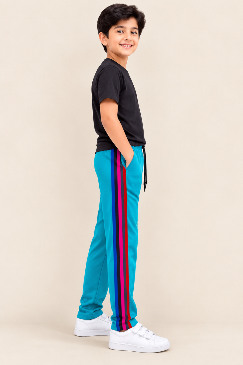Premium Kids Lycra Trousers Turquoise with ,Side panal Stripe p5