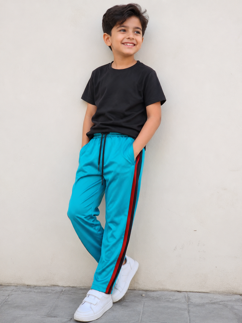 Premium Kids Lycra Trousers Turquoise with ,Side panal Stripe p5