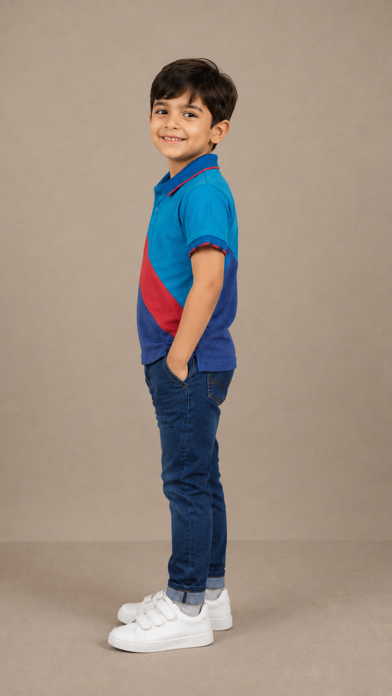 Kids Color Block Polo T-Shirt – Blue & Red - M01