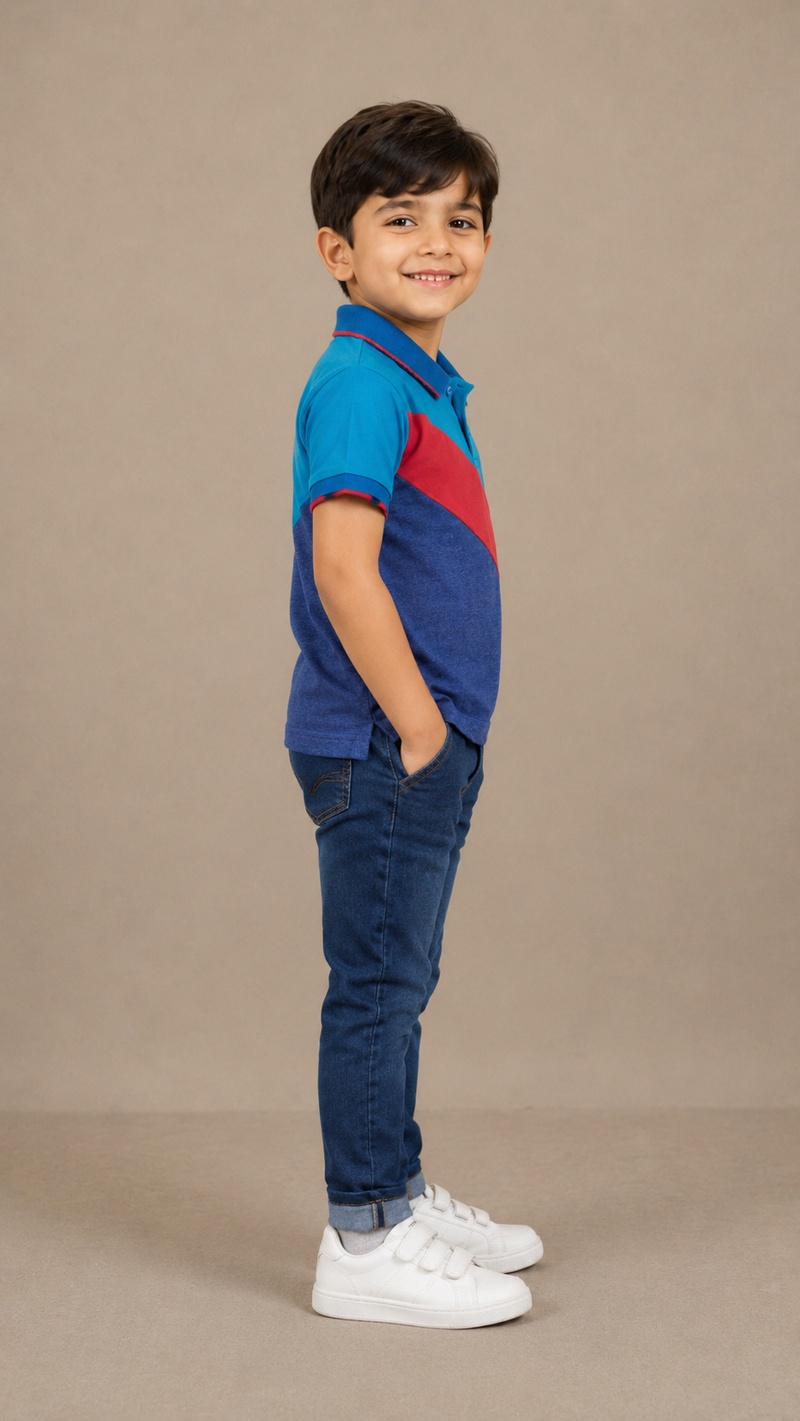 Kids Color Block Polo T-Shirt – Blue & Red - M01