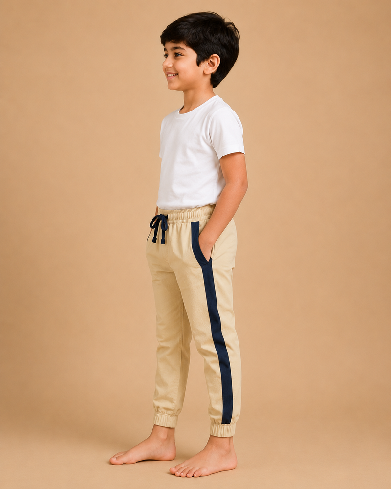 Kids Beige Casual Jogger Pants – Comfortable Everyday Trouser na13